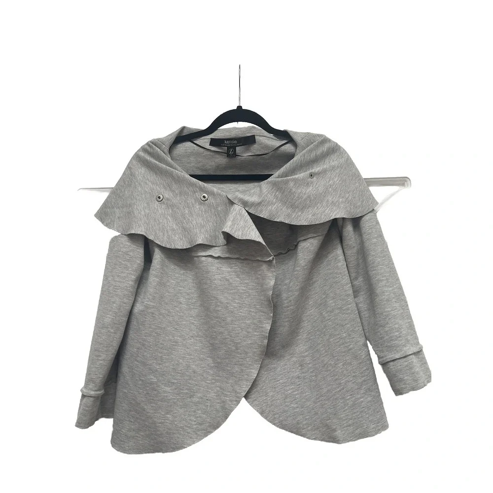 Kenzie Gray Knit‎ Jacket Size L Snap Detail Shawl Collar